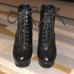 Black “leather” lace up ankle booties